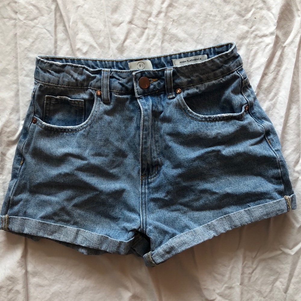 High-waisted Light Wash Denim Shorts